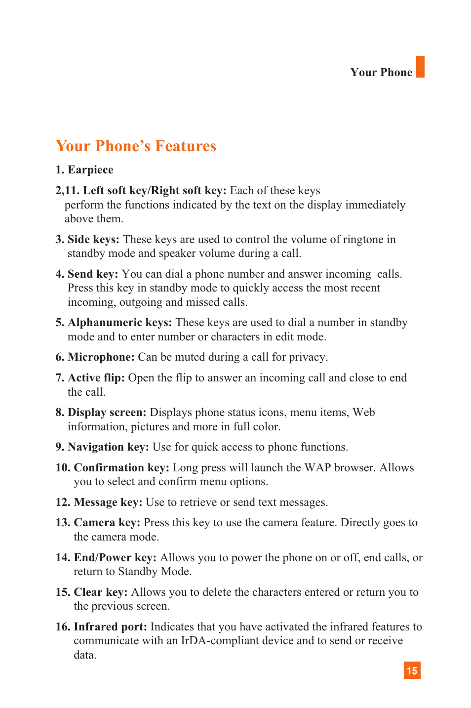 Your phone’s features | LG L1200 User Manual | Page 18 / 141