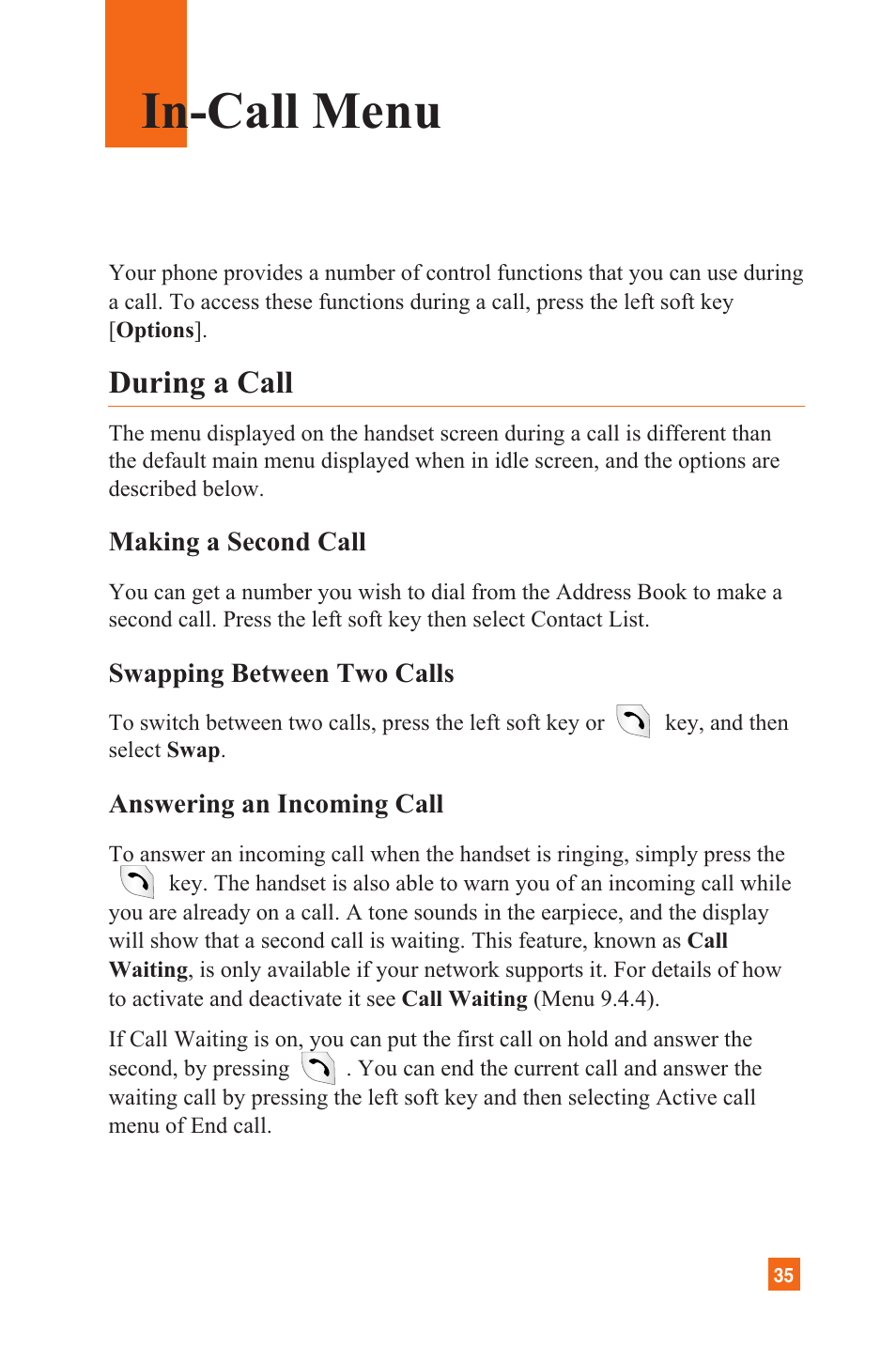 In-call menu, During a call | LG L1200 User Manual | Page 38 / 141