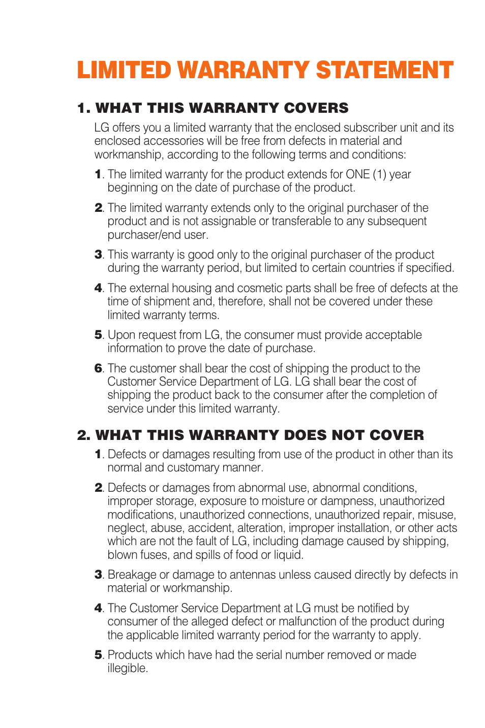 Limited warranty statement | LG L1200 User Manual | Page 4 / 141