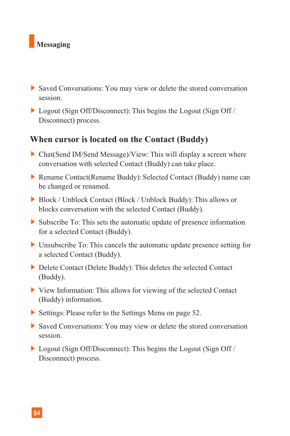 When cursor is located on the contact (buddy) | LG L1200 User Manual | Page 57 / 141