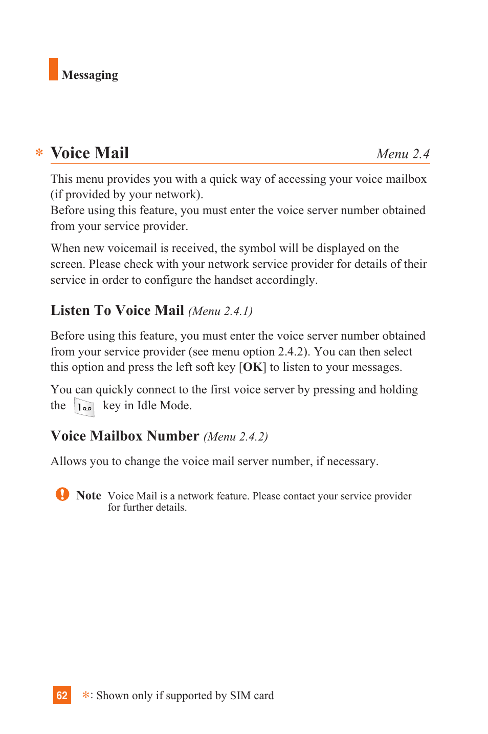 Voice mail | LG L1200 User Manual | Page 65 / 141