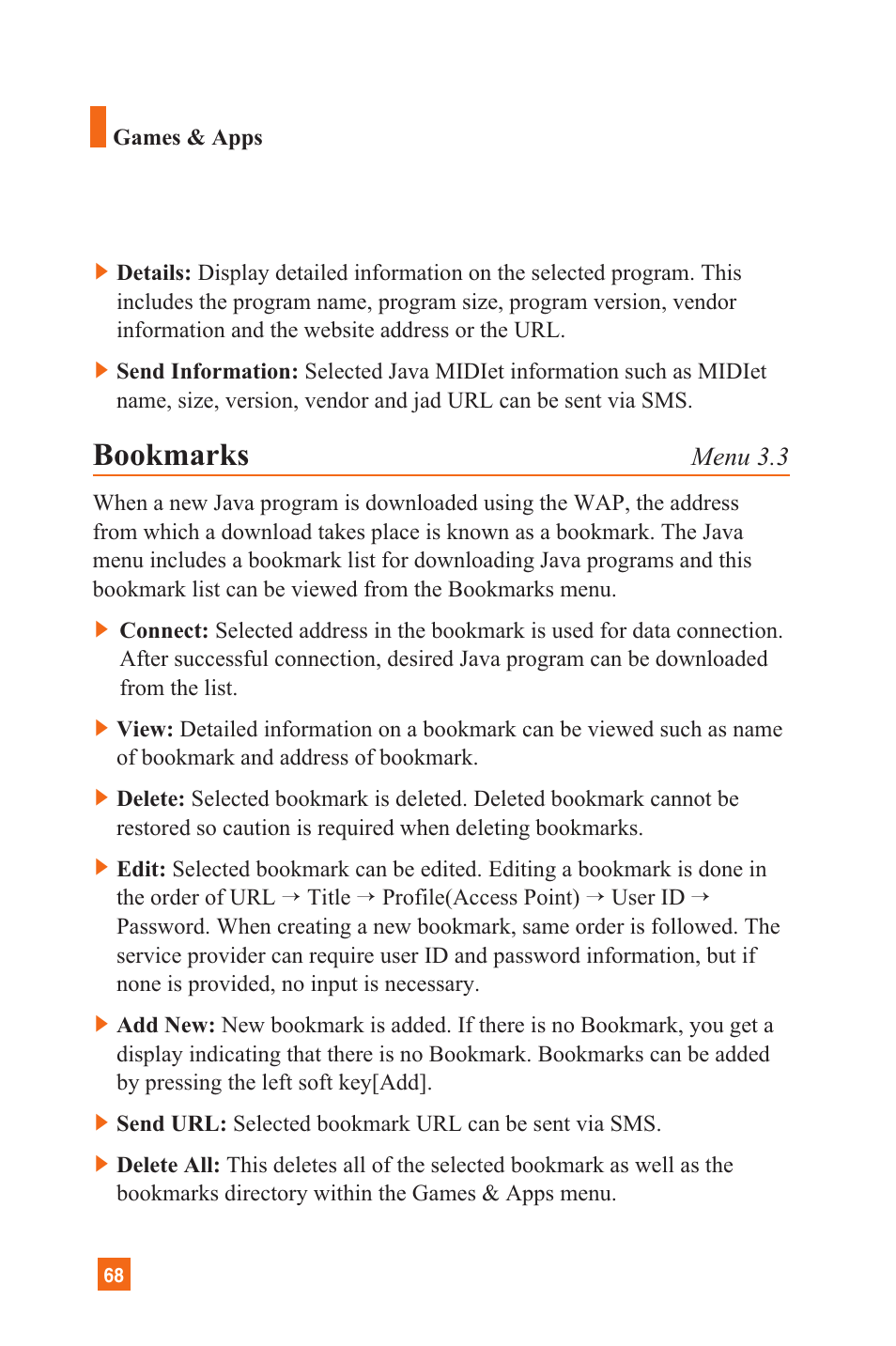 Bookmarks, Menu 3.3 | LG L1200 User Manual | Page 71 / 141