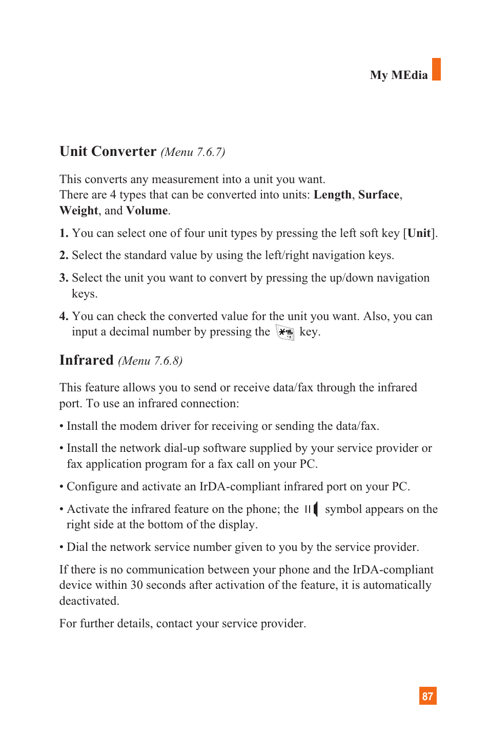 Unit converter, Infrared | LG L1200 User Manual | Page 90 / 141