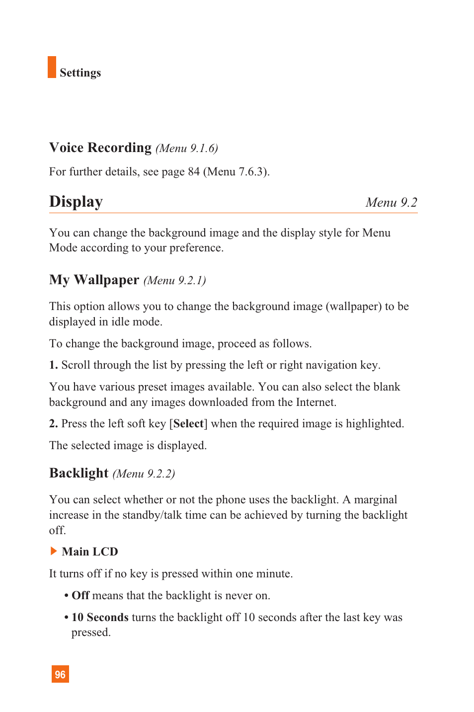 Display | LG L1200 User Manual | Page 99 / 141