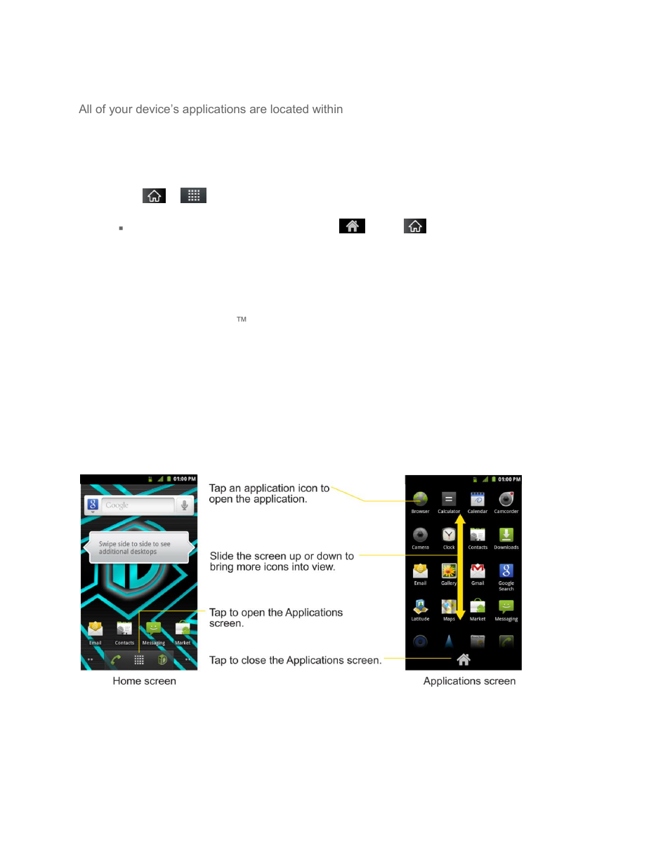 Using the application key, Applications: how to view, open and switch | LG LS855 User Manual | Page 38 / 188