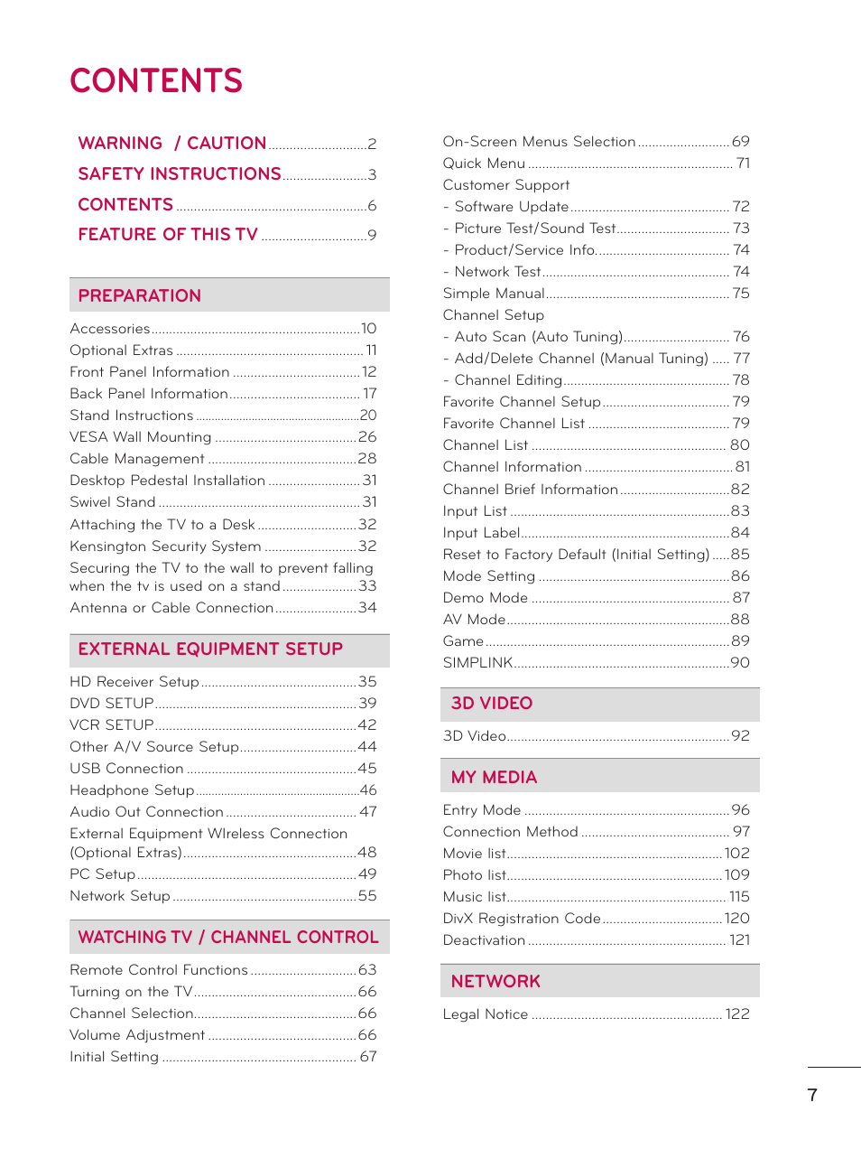 LG 47LE5400 User Manual | Page 7 / 204