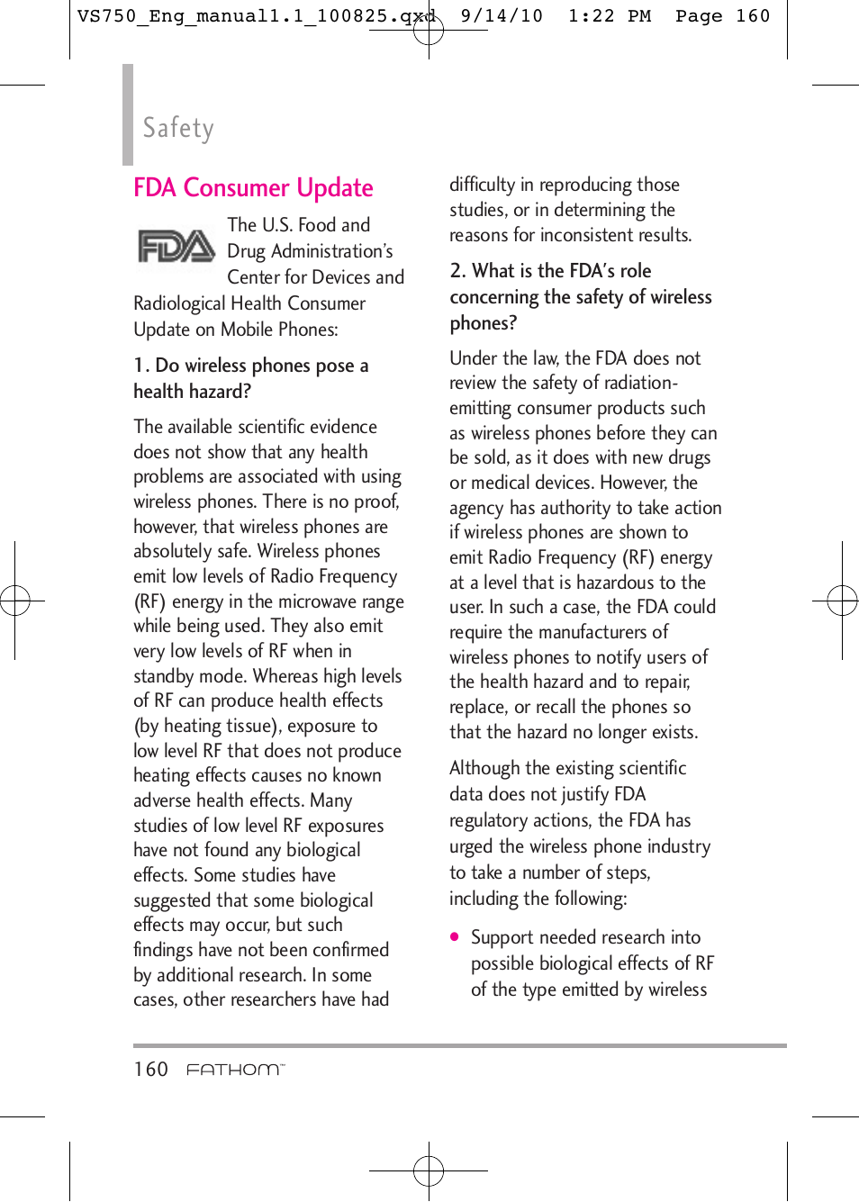 Safety, Fda consumer update | LG -VS750 User Manual | Page 162 / 188