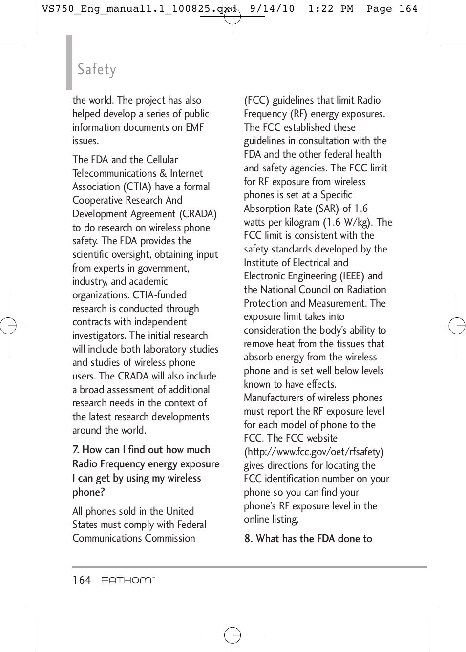 Safety | LG -VS750 User Manual | Page 166 / 188