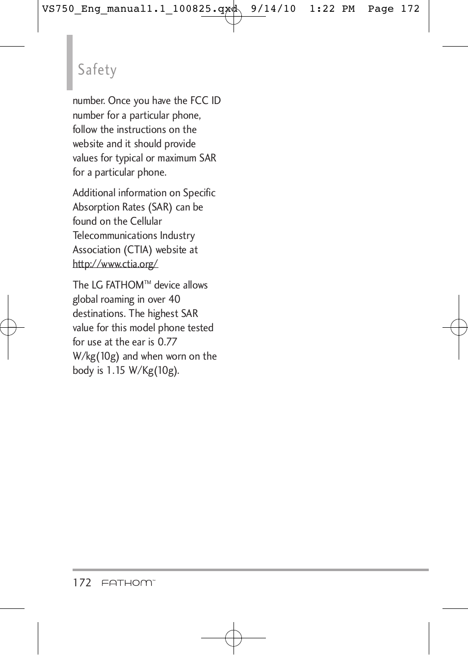 Safety | LG -VS750 User Manual | Page 174 / 188