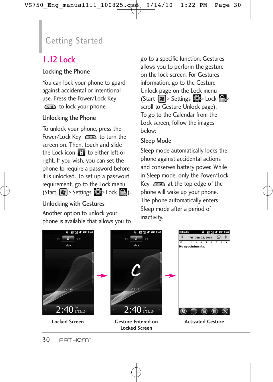 Getting started, 12 lock | LG -VS750 User Manual | Page 32 / 188