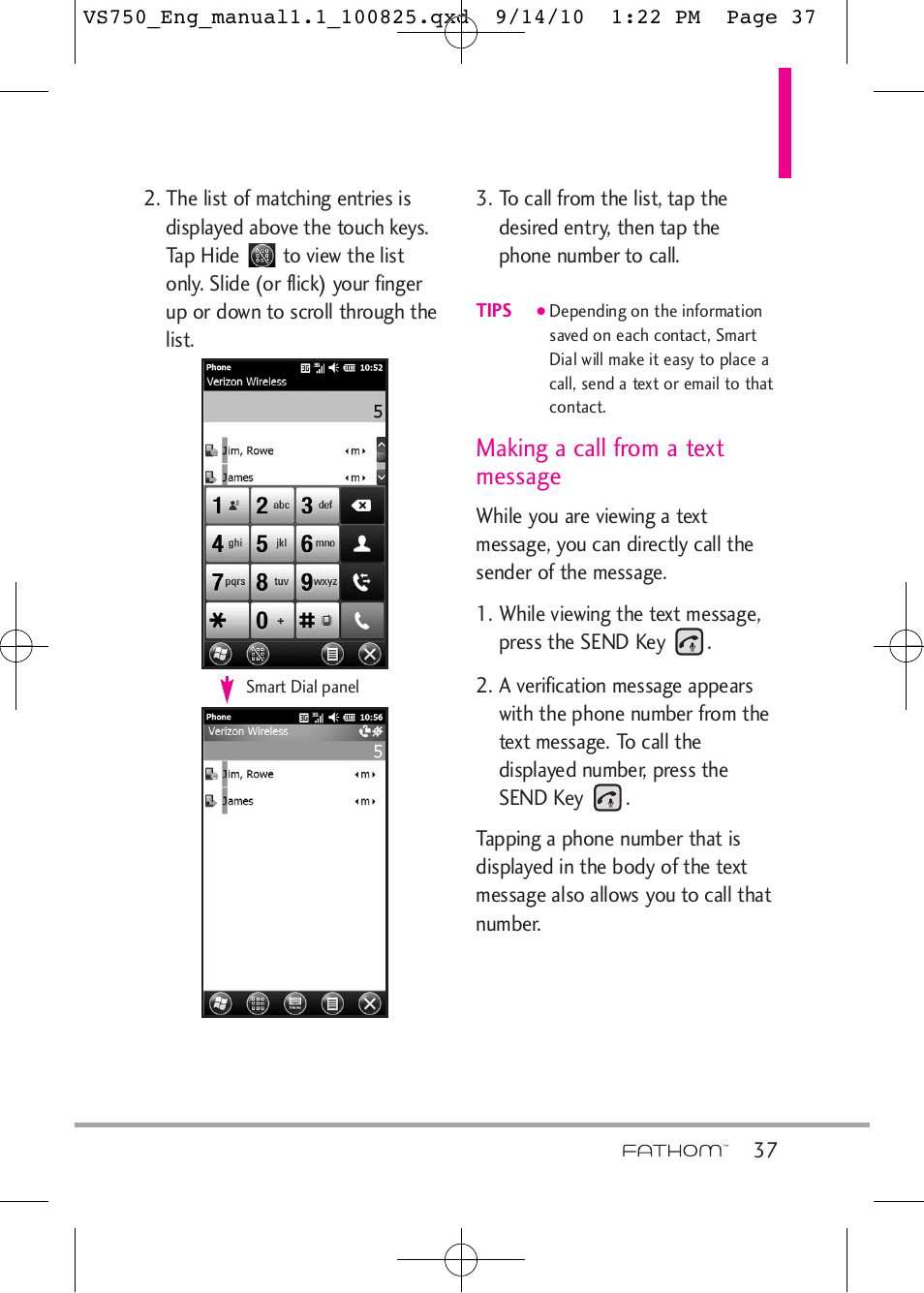 Making a call from a text message | LG -VS750 User Manual | Page 39 / 188