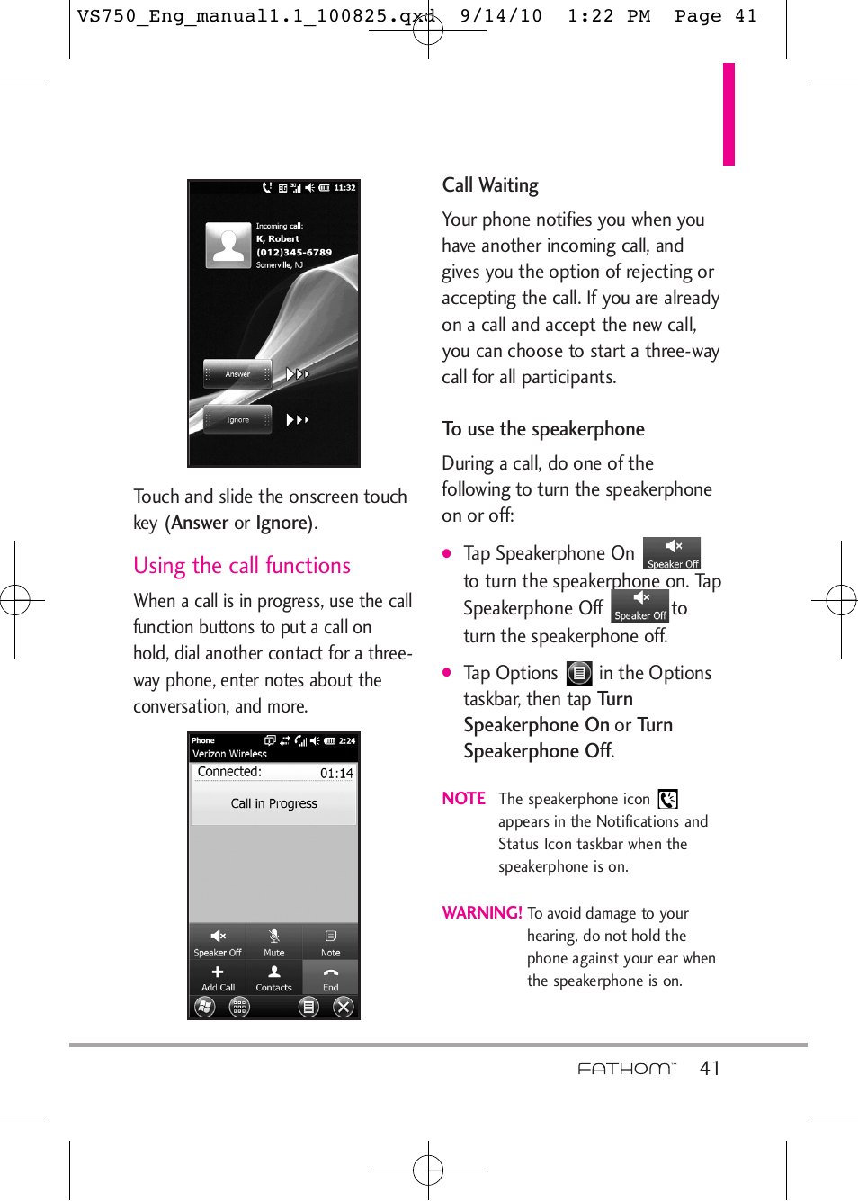 Using the call functions | LG -VS750 User Manual | Page 43 / 188