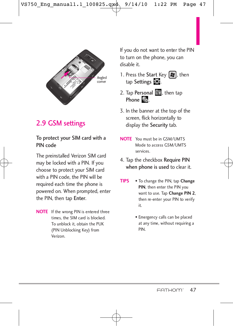 9 gsm settings | LG -VS750 User Manual | Page 49 / 188