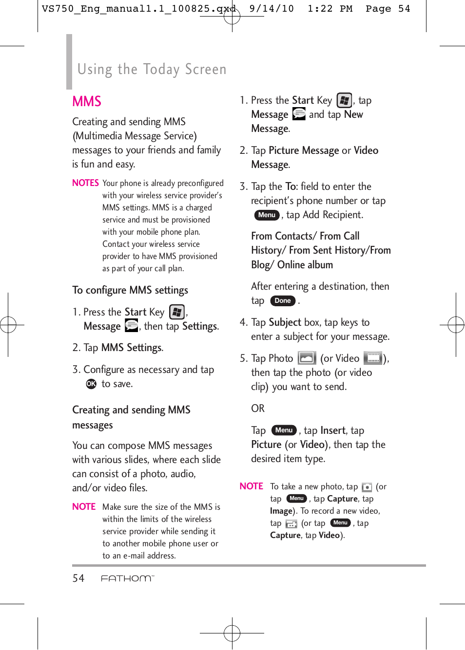 Using the today screen | LG -VS750 User Manual | Page 56 / 188