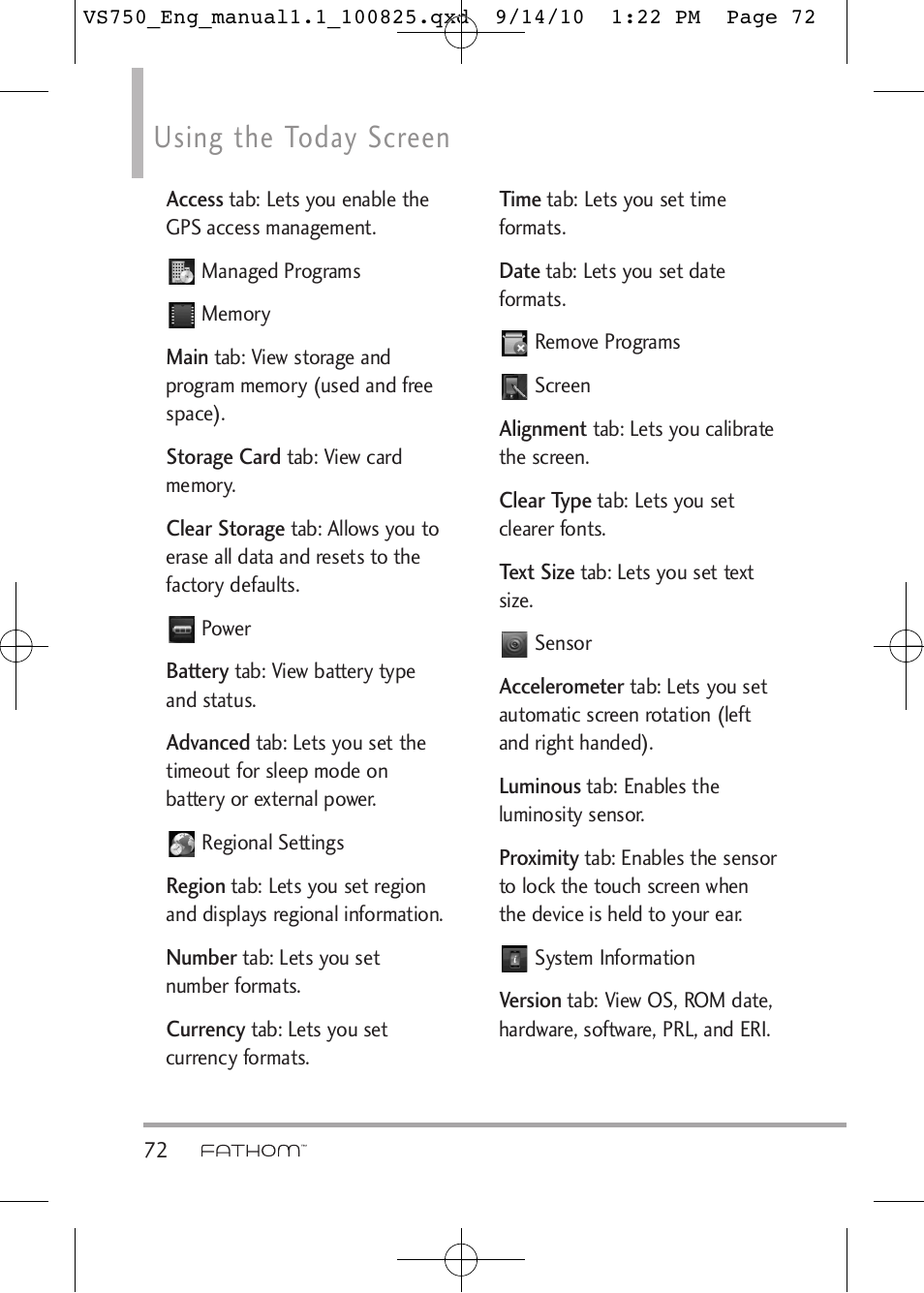 Using the today screen | LG -VS750 User Manual | Page 74 / 188