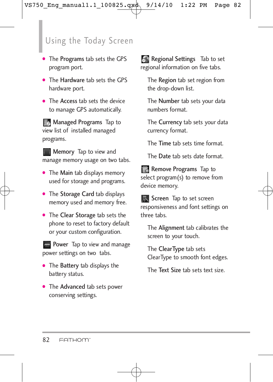 Using the today screen | LG -VS750 User Manual | Page 84 / 188