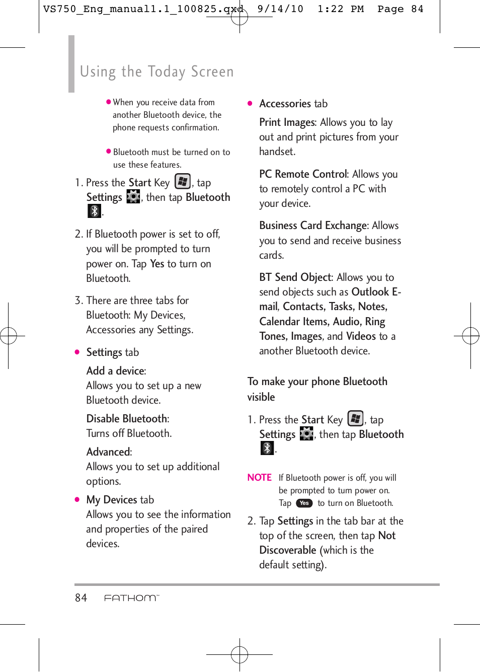 Using the today screen | LG -VS750 User Manual | Page 86 / 188