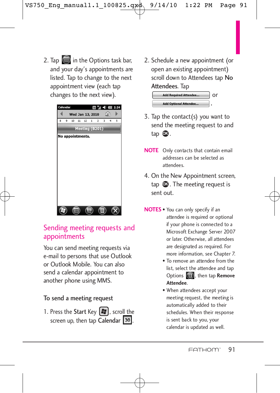 Sending meeting requests and appointments | LG -VS750 User Manual | Page 93 / 188