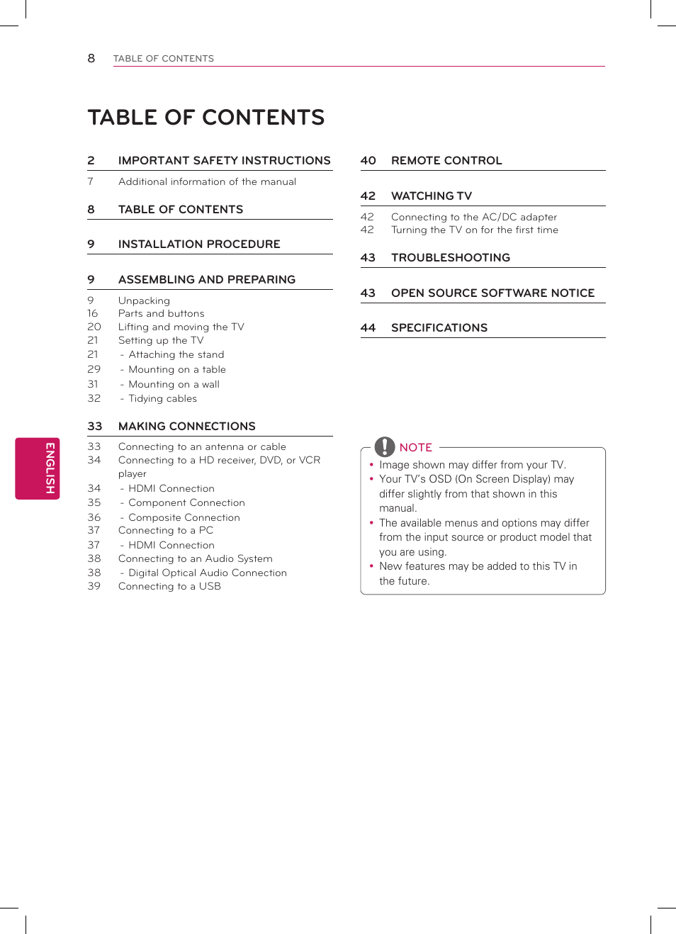 LG 47LS4500 User Manual | Page 8 / 48