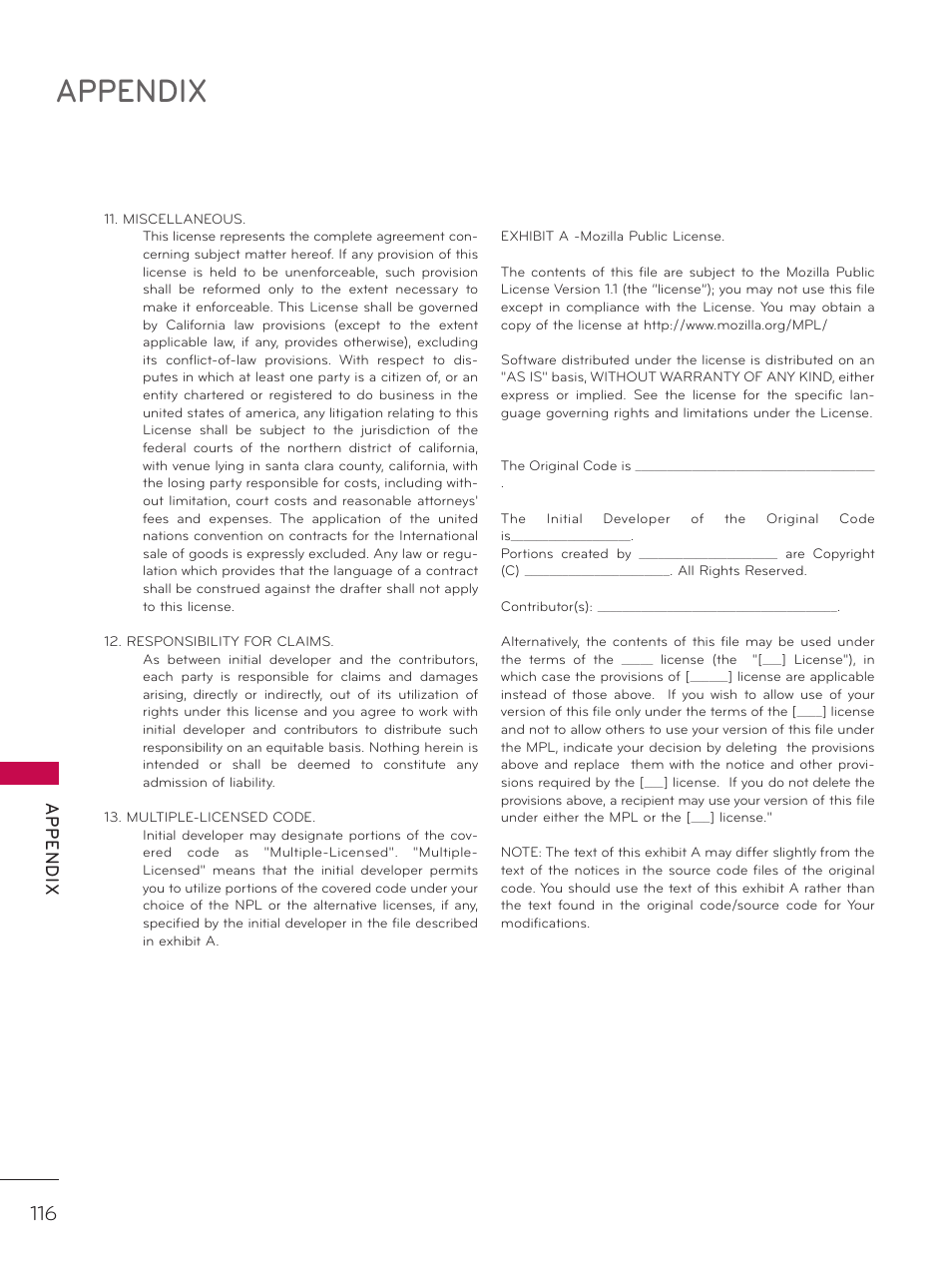 Appendix | LG 37LD325H User Manual | Page 116 / 212