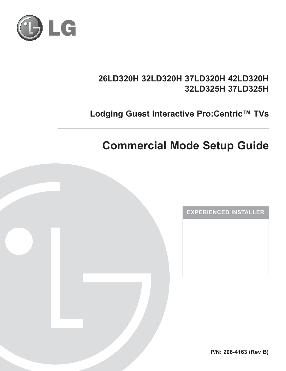 Commercial mode setup guide, Lodging guest interactive pro:centric™ tvs | LG 37LD325H User Manual | Page 118 / 212