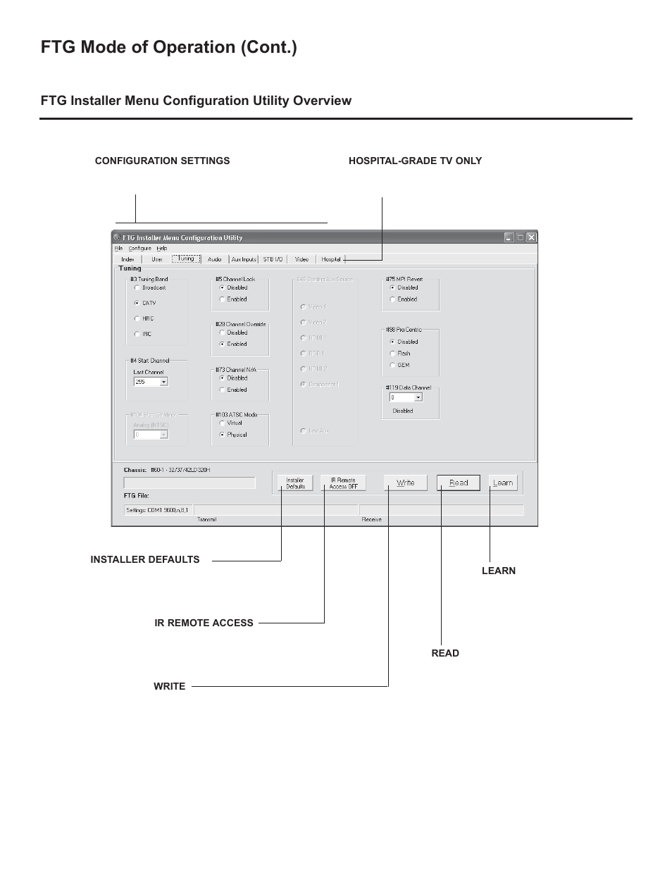 Ftg mode of operation (cont.), Ftg installer menu confi guration utility overview | LG 37LD325H User Manual | Page 143 / 212