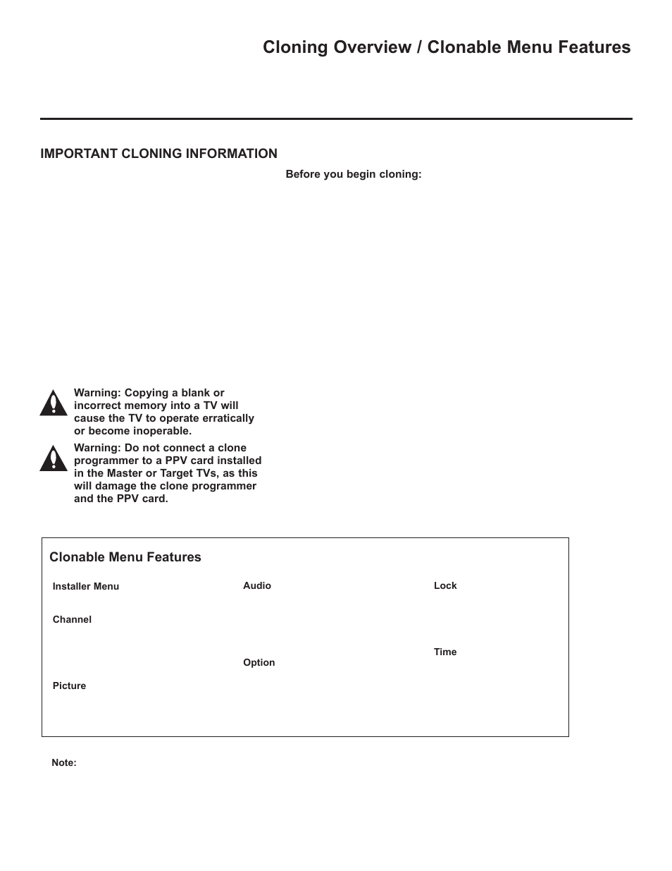 Cloning overview / clonable menu features | LG 37LD325H User Manual | Page 187 / 212