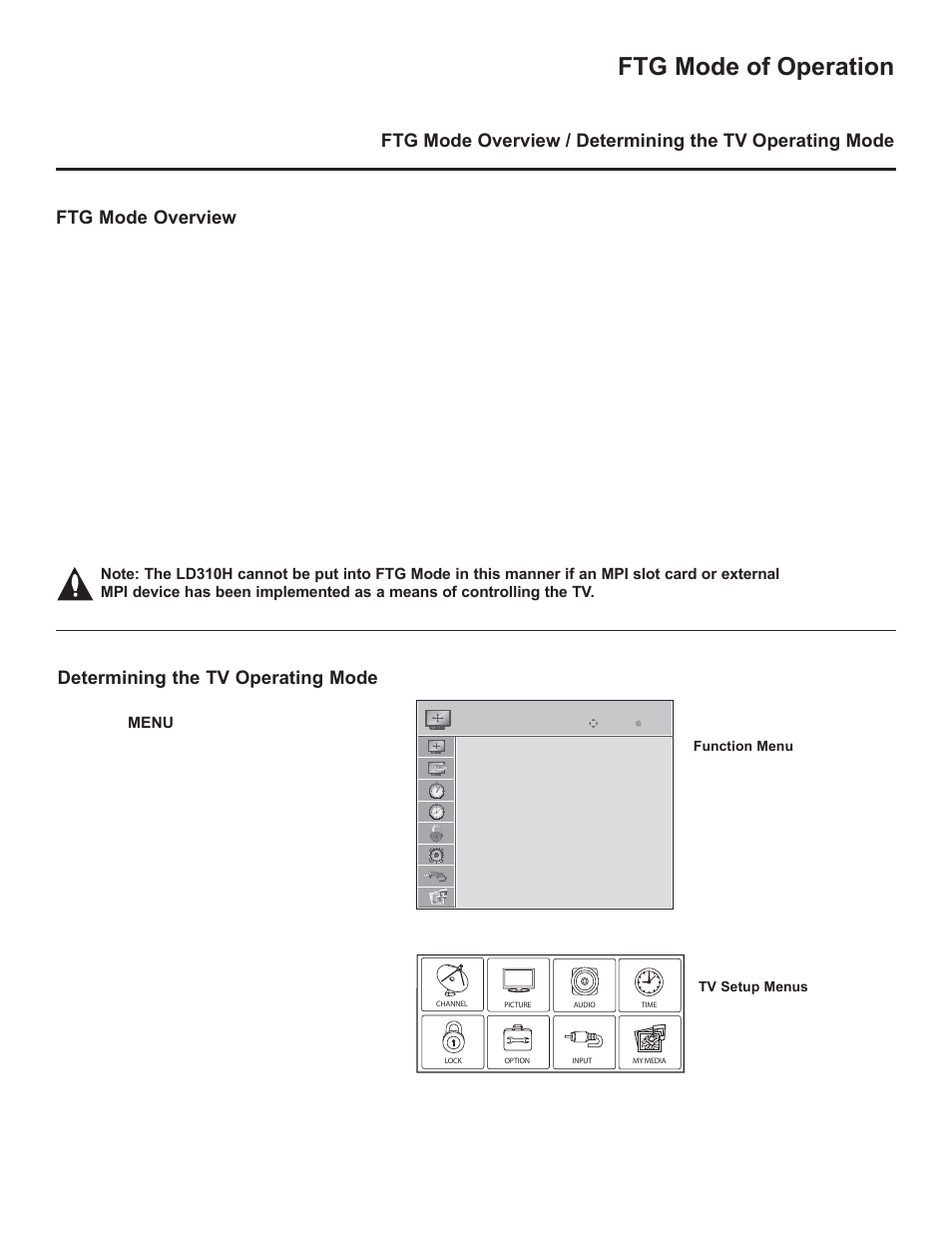 Ftg mode of operation, Determining the tv operating mode, Ftg mode overview | LG 37LD325H User Manual | Page 193 / 212