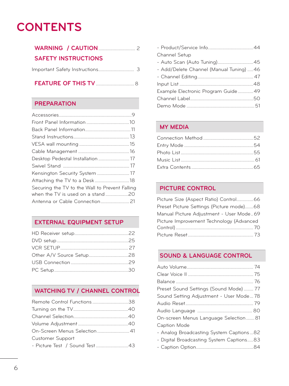 LG 37LD325H User Manual | Page 6 / 212