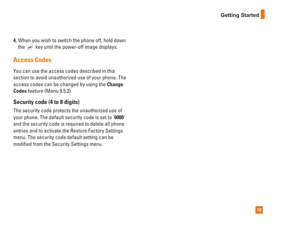 Access codes | LG L1400i User Manual | Page 19 / 102