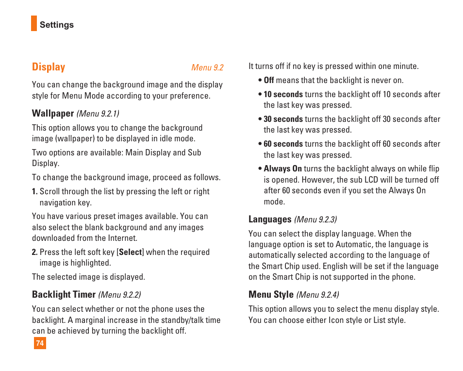 Display | LG L1400i User Manual | Page 74 / 102