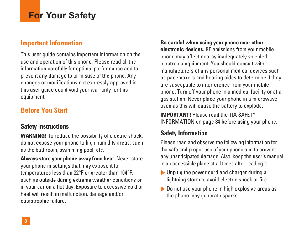 For your safety | LG L1400i User Manual | Page 8 / 102