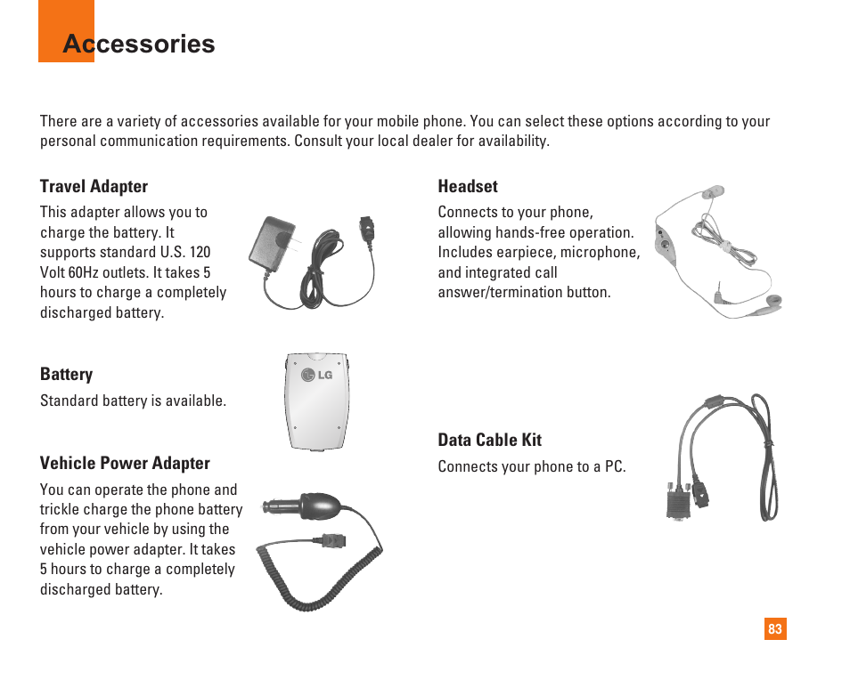 Accessories | LG L1400i User Manual | Page 83 / 102