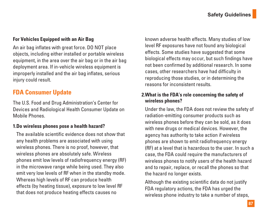 Fda consumer update | LG L1400i User Manual | Page 87 / 102