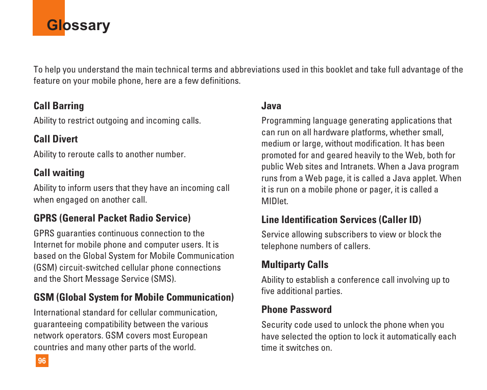 Glossary | LG L1400i User Manual | Page 96 / 102