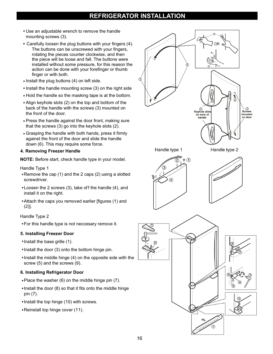 Refrigerator installation | LG LBC22520TT User Manual | Page 16 / 36