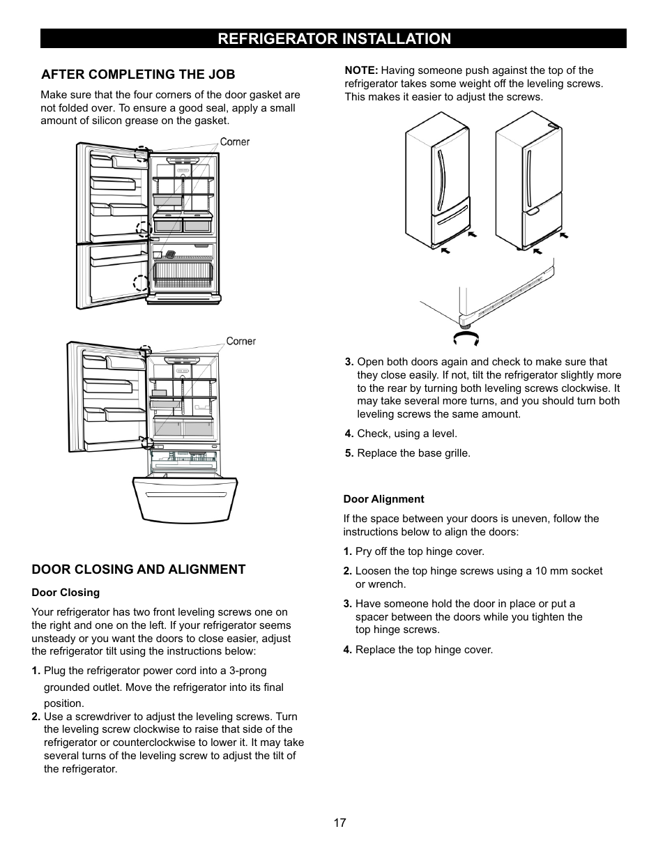 Refrigerator installation | LG LBC22520TT User Manual | Page 17 / 36