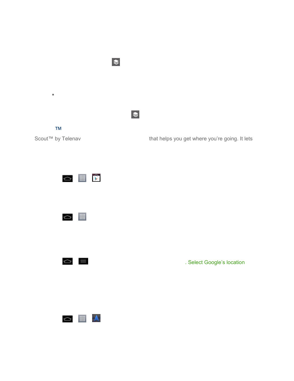 Scout™ by telenav, Google navigation, Scout ™ by telenav | LG LGLS860 User Manual | Page 147 / 196
