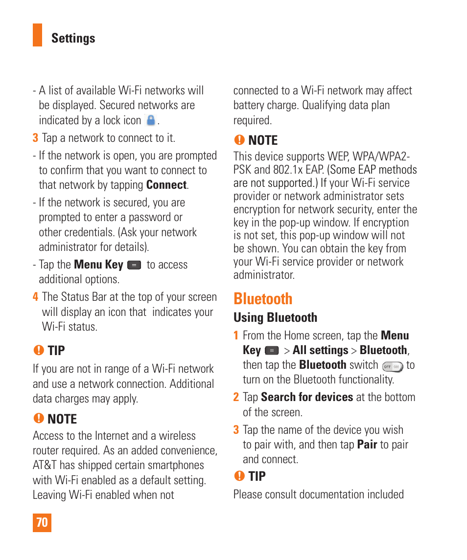 Bluetooth | LG E980 User Manual | Page 70 / 122