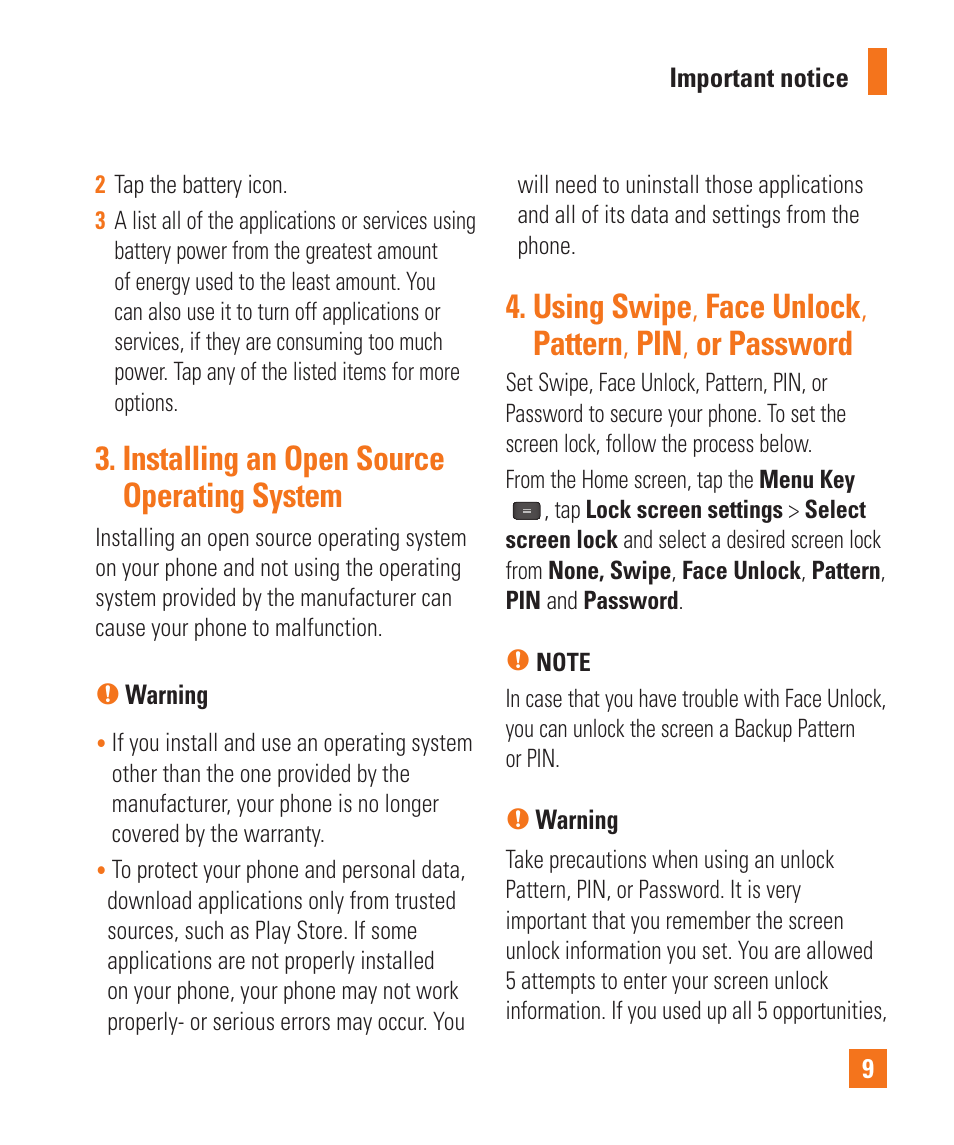 Installing an open source operating system | LG E980 User Manual | Page 9 / 122