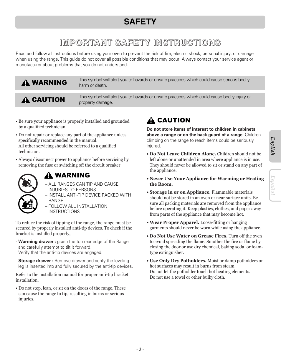 Safety | LG LRE30451ST User Manual | Page 3 / 34