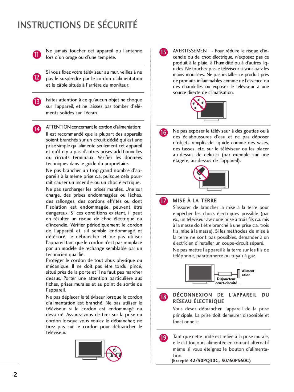 Instructions de sécurité | LG 42PQ30C User Manual | Page 129 / 371
