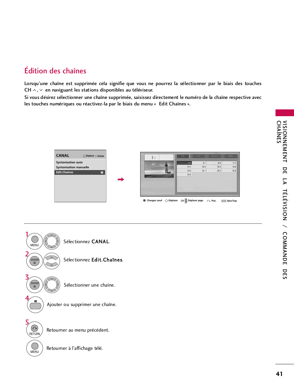 Édition des chaînes | LG 42PQ30C User Manual | Page 168 / 371