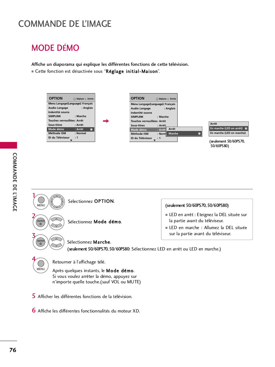 Mode démo, Commande de l’image, Mode d | Commande de l ’ima ge | LG 42PQ30C User Manual | Page 203 / 371