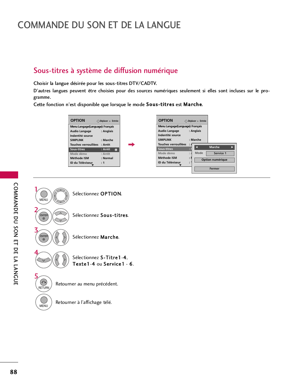 Sous-titres à système de diffusion numérique, Commande du son et de la langue | LG 42PQ30C User Manual | Page 215 / 371
