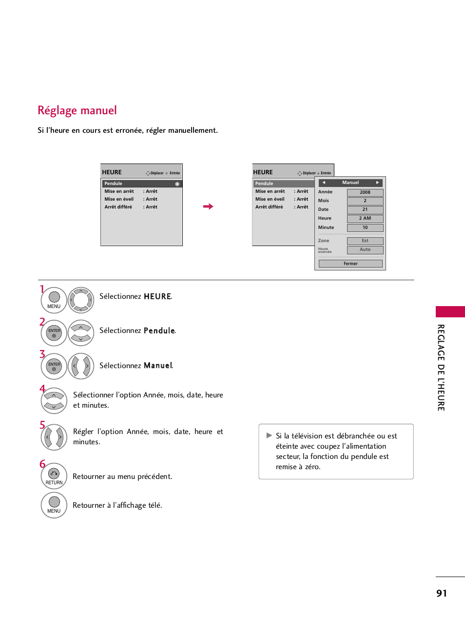 Réglage manuel, Regla ge de l ’heure | LG 42PQ30C User Manual | Page 218 / 371