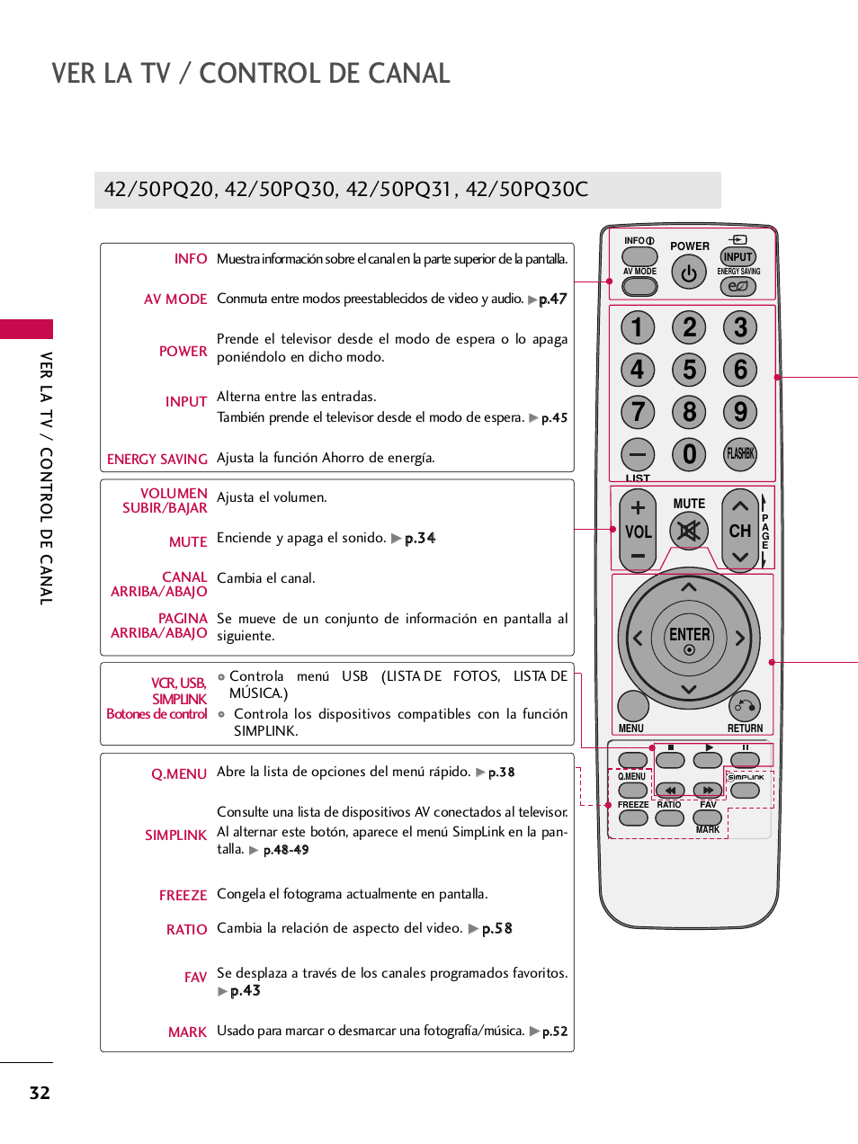 Ver la tv / control de canal | LG 42PQ30C User Manual | Page 282 / 371