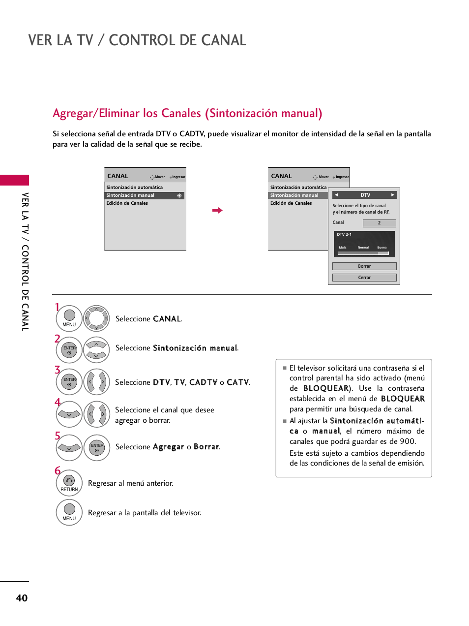 Ver la tv / control de canal, Ver la tv / contr ol de canal | LG 42PQ30C User Manual | Page 290 / 371