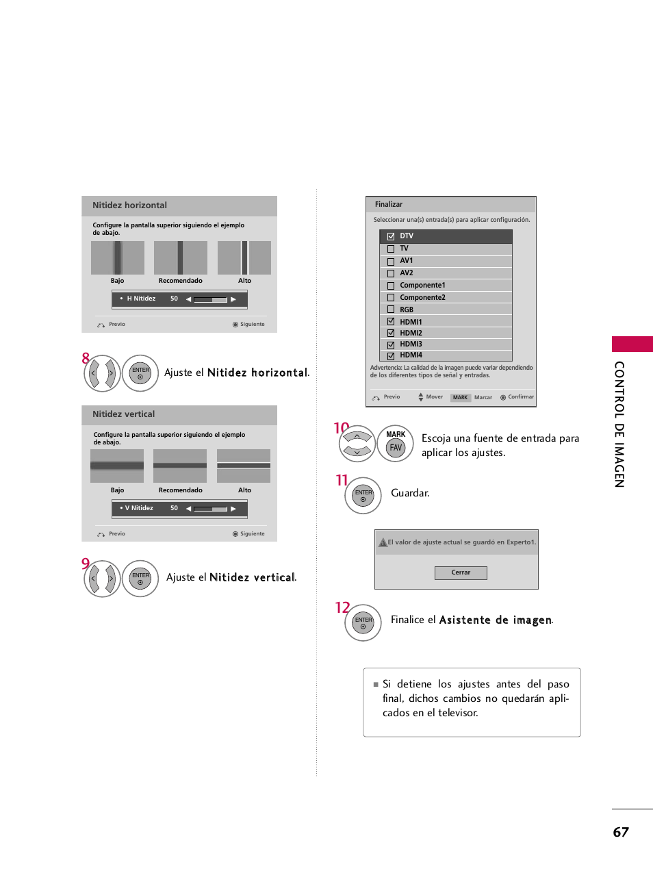 Contr ol de ima gen, Guardar, Ajuste el n niittiid deezz vveerrttiiccaall | LG 42PQ30C User Manual | Page 317 / 371