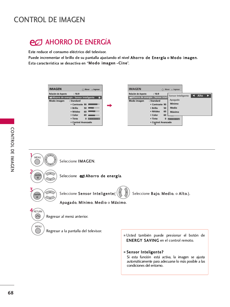 Ahorro de energía, Control de imagen, Ahorro de energ | Contr ol de ima gen | LG 42PQ30C User Manual | Page 318 / 371